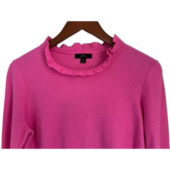 J.CREW Crewneck Sweater Pullover Ruffle Neck Merino Wool Blend Pink Size Med - Picture 2 of 6
